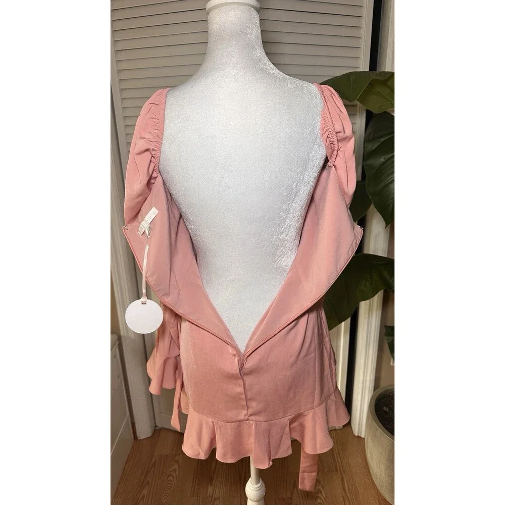 More To Come Revolve Ruffle Long Sleeves Blush Mini Dress Size S - Picture 10 of 13